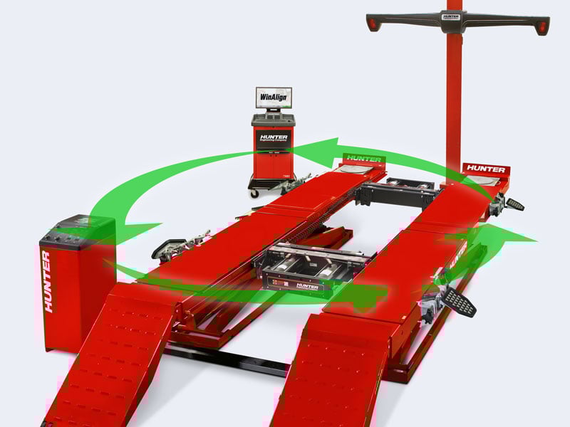 hunter alignment system and rack demonstrating fully integrated alignment