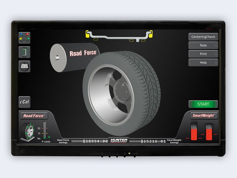 digital tire and load roller on road force elite balancer monitor